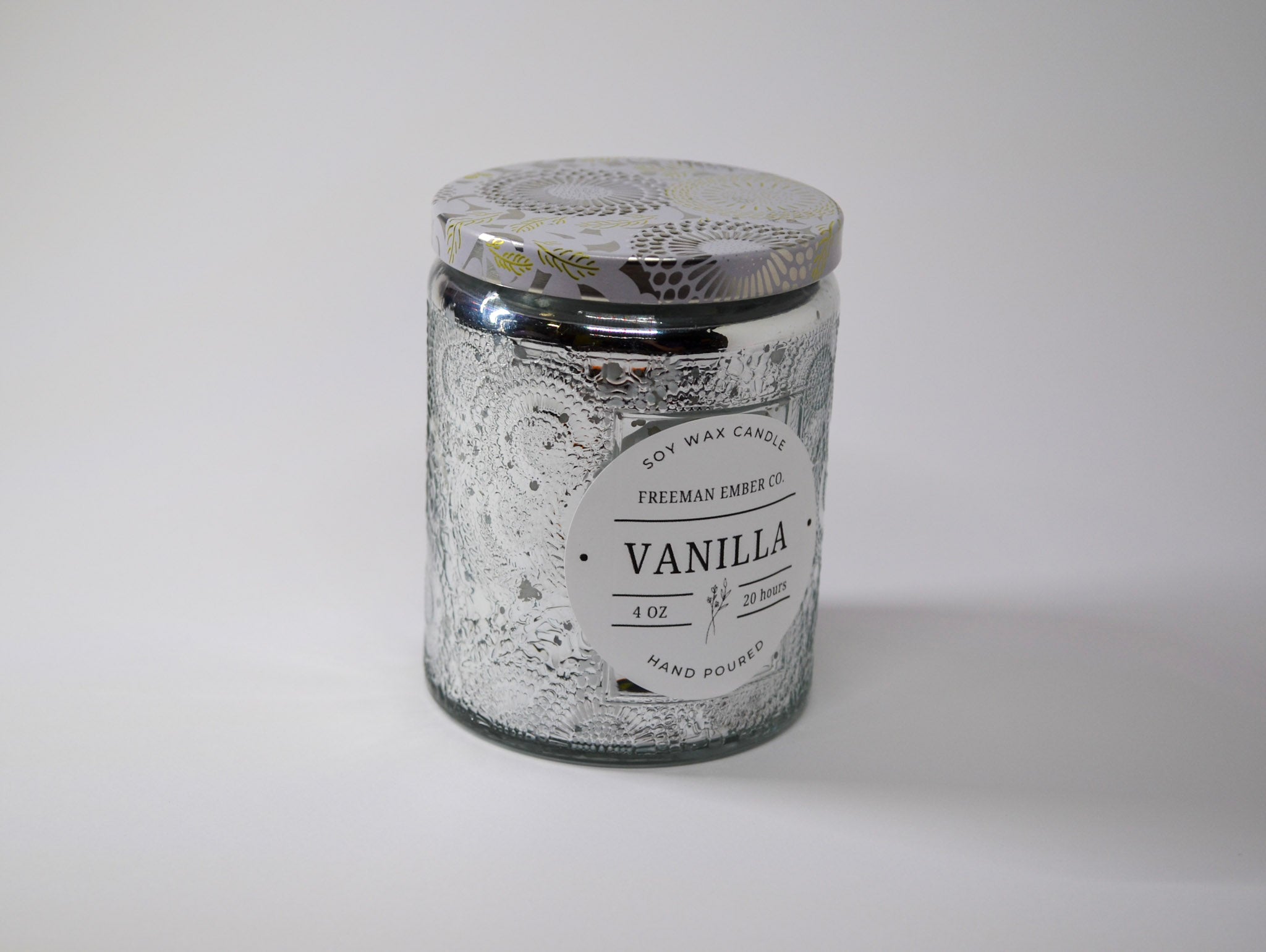 Silver Patterned Candle with Lid - Vanilla Scent