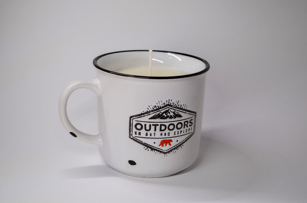 White Enamel Outdoors Mug Candle - Himalayan Bamboo Scent
