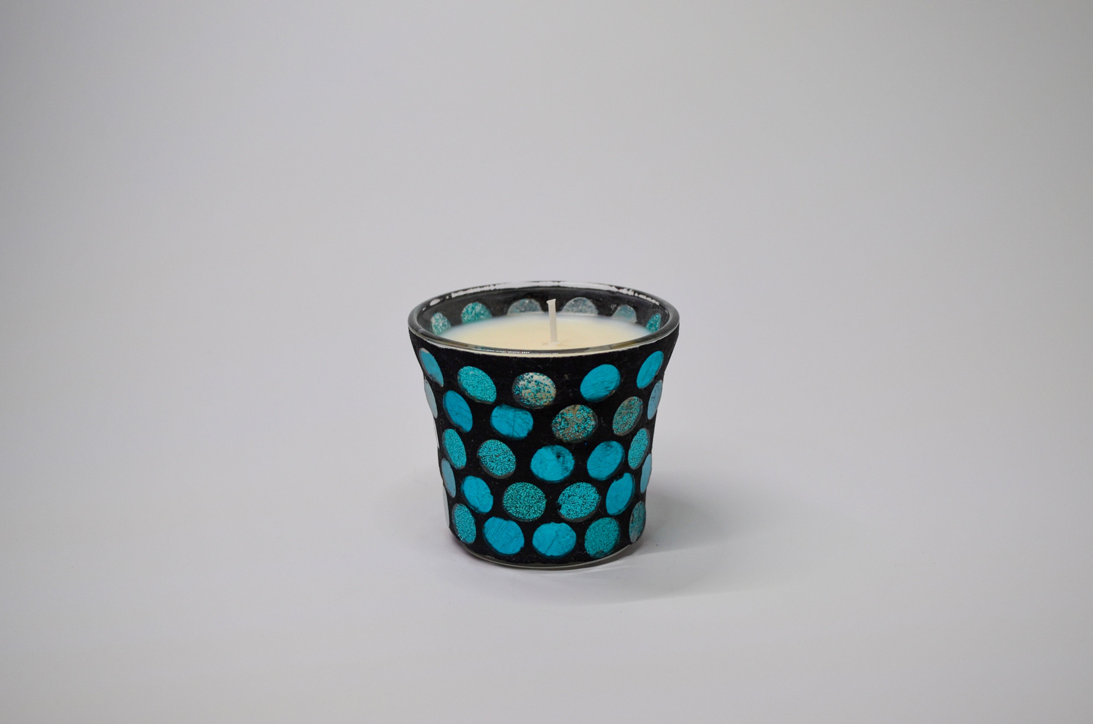Black Glass Candle with Turquoise Dot Pattern - Jamaica Me Crazy