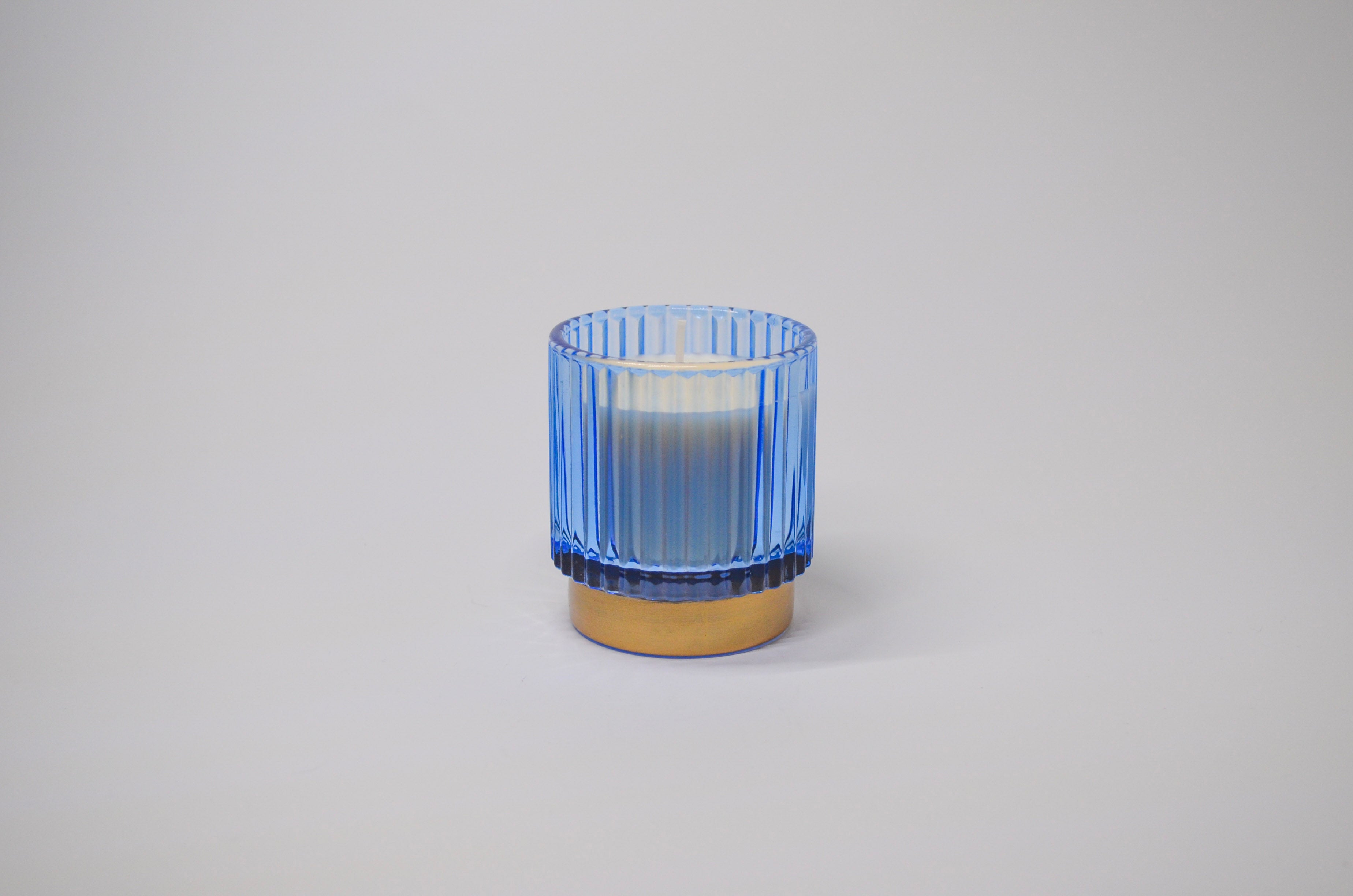 Blue & Gold Ribbed Glass Candle