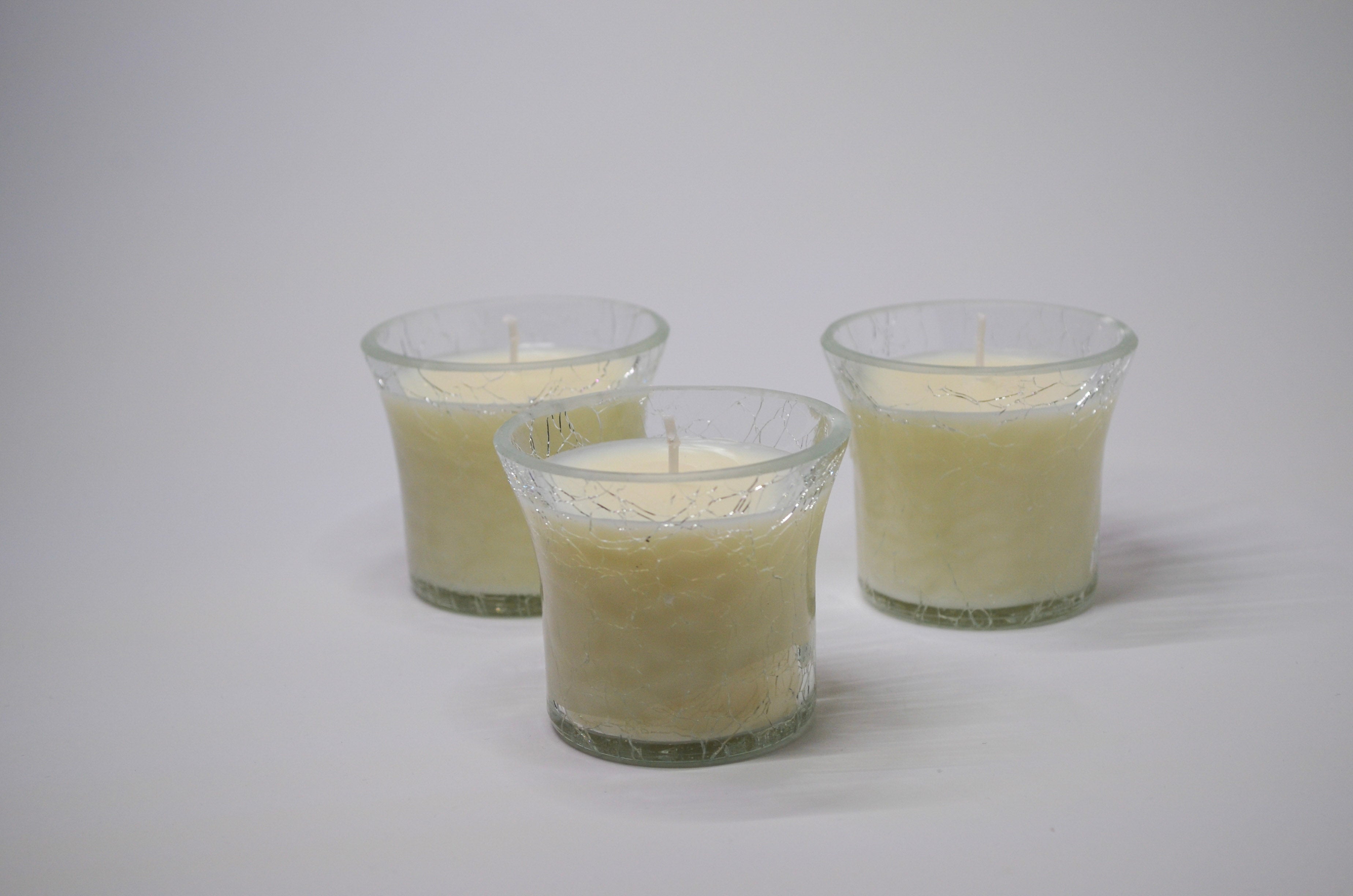 Cracked‑Glass Trio Candle Set - Spun Cotton