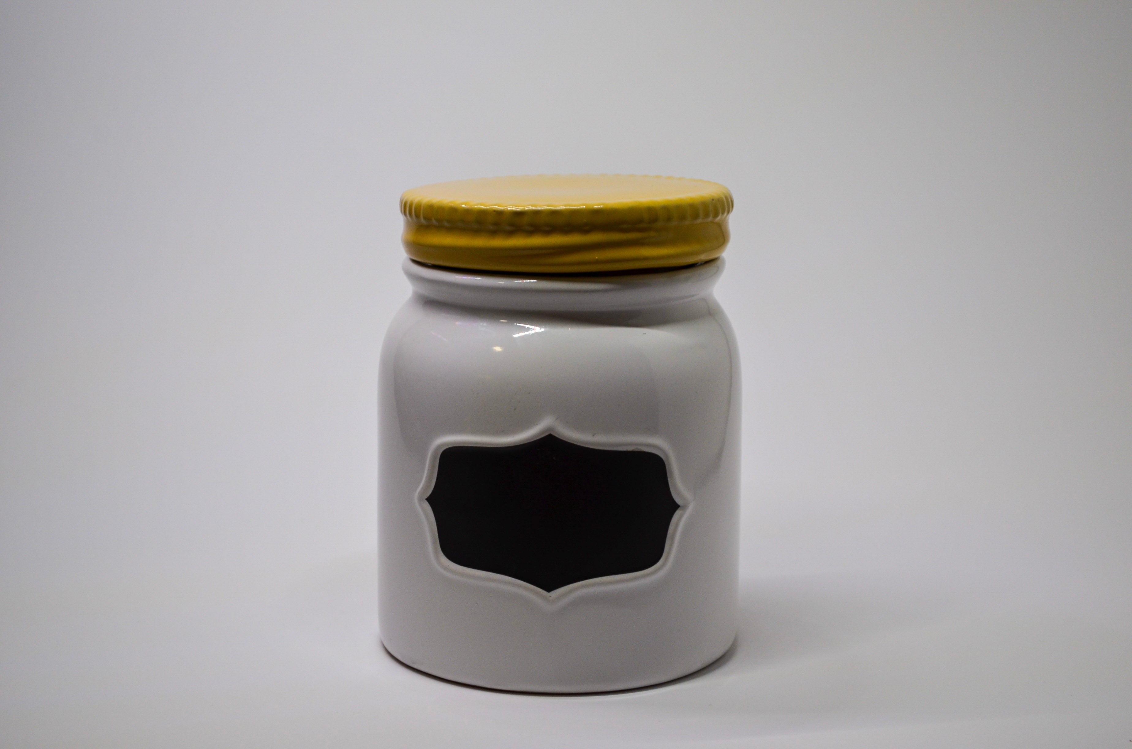 White Ceramic Jar Candle (Yellow Lid) - Spun Cotton
