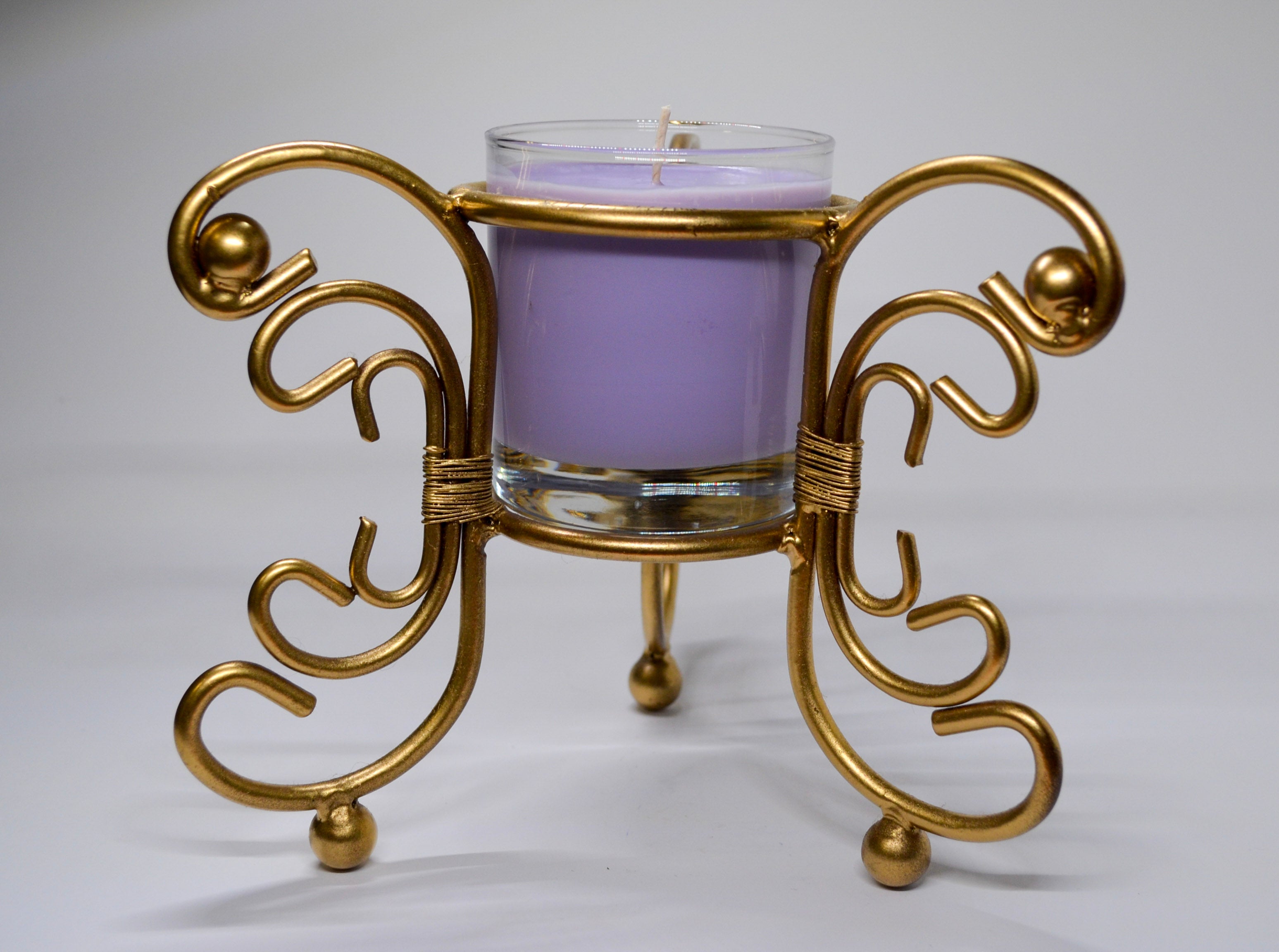 Gold Metal Candle Holder - Lavender Driftwood