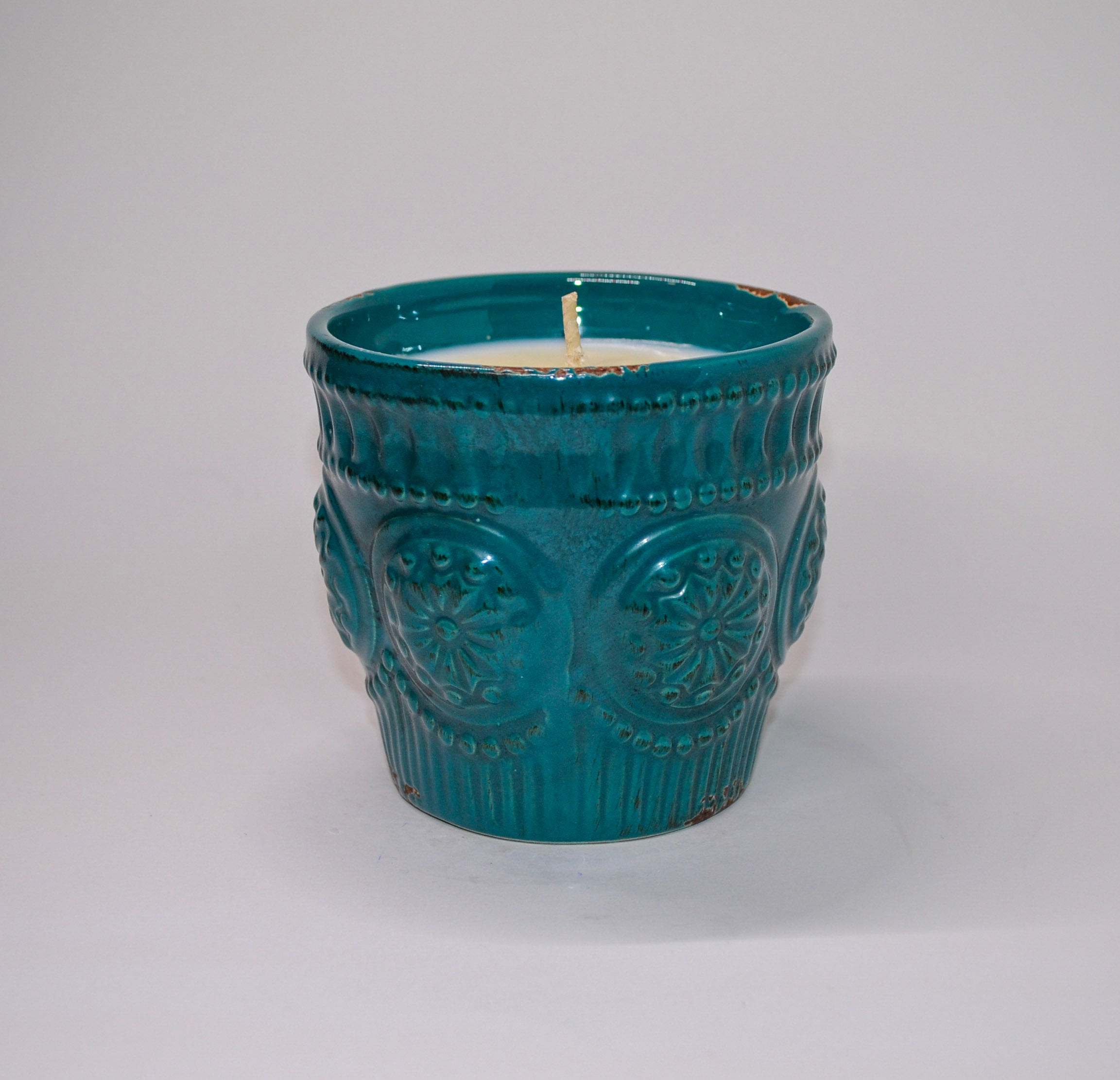 Teal Embossed Ceramic Candle - Love Spell