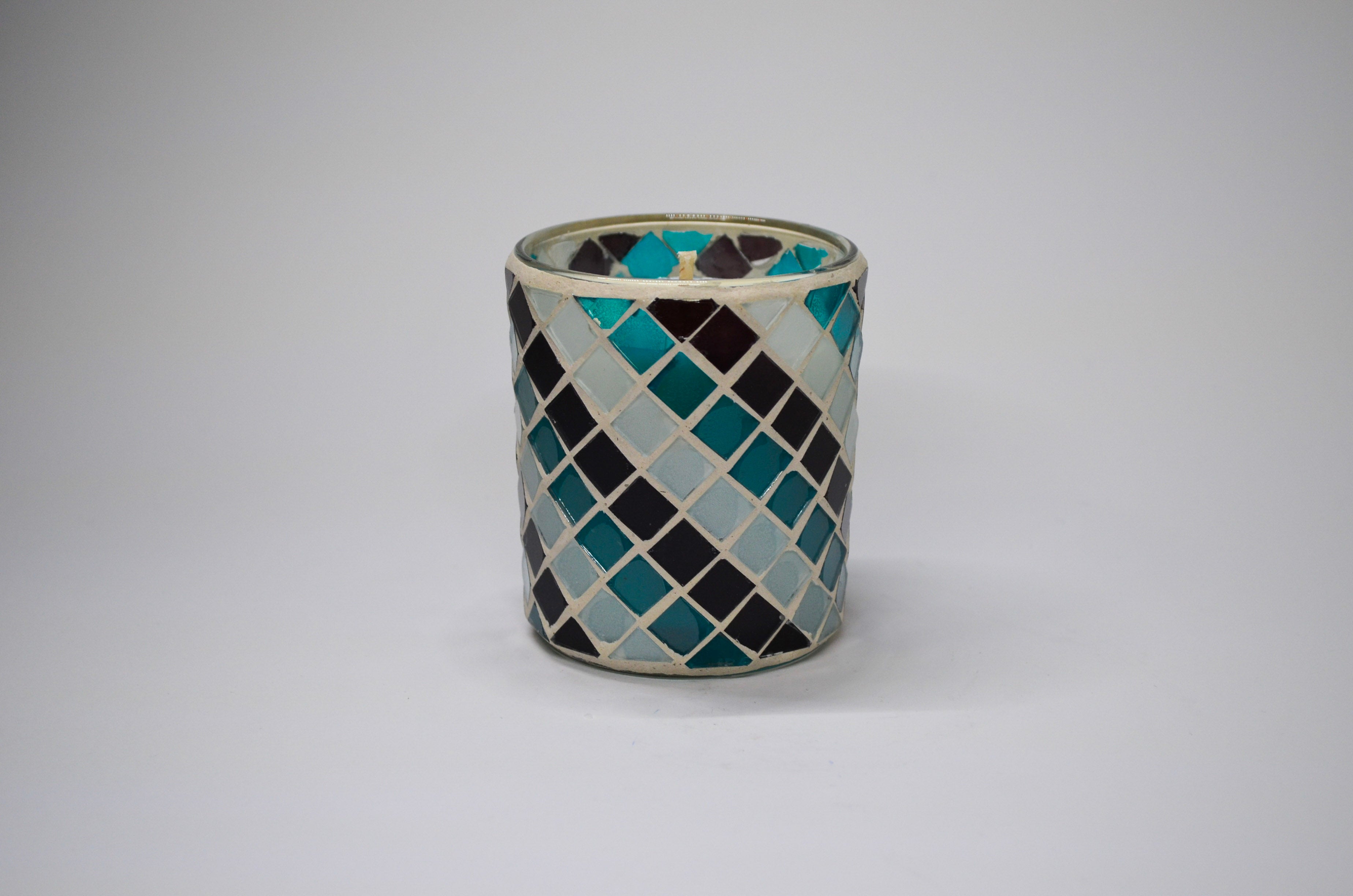 Teal & Black Mosaic Glass Candle - Lavender Vanilla
