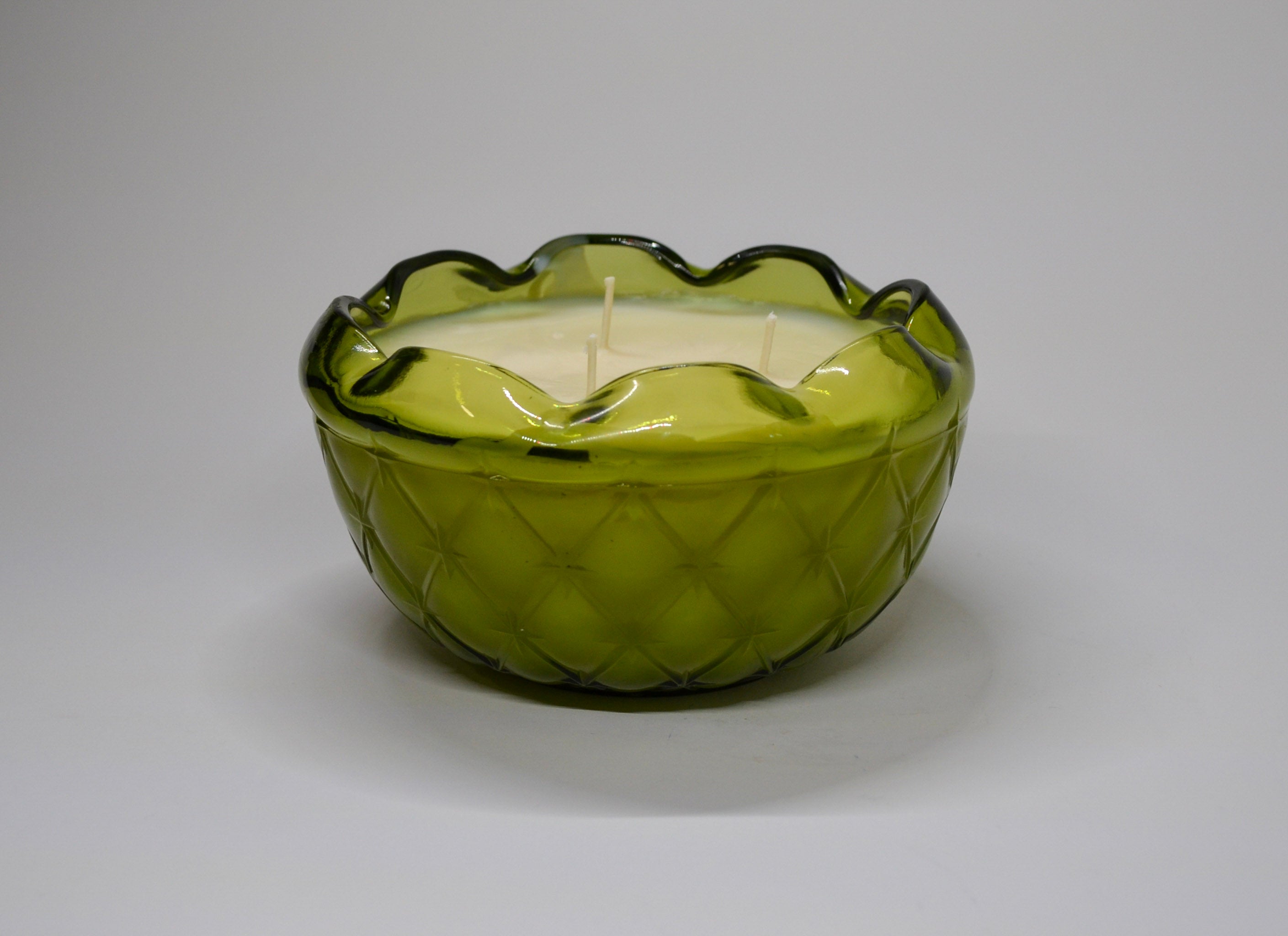 Green Quilted Glass Candle - Amaretto Madeleine