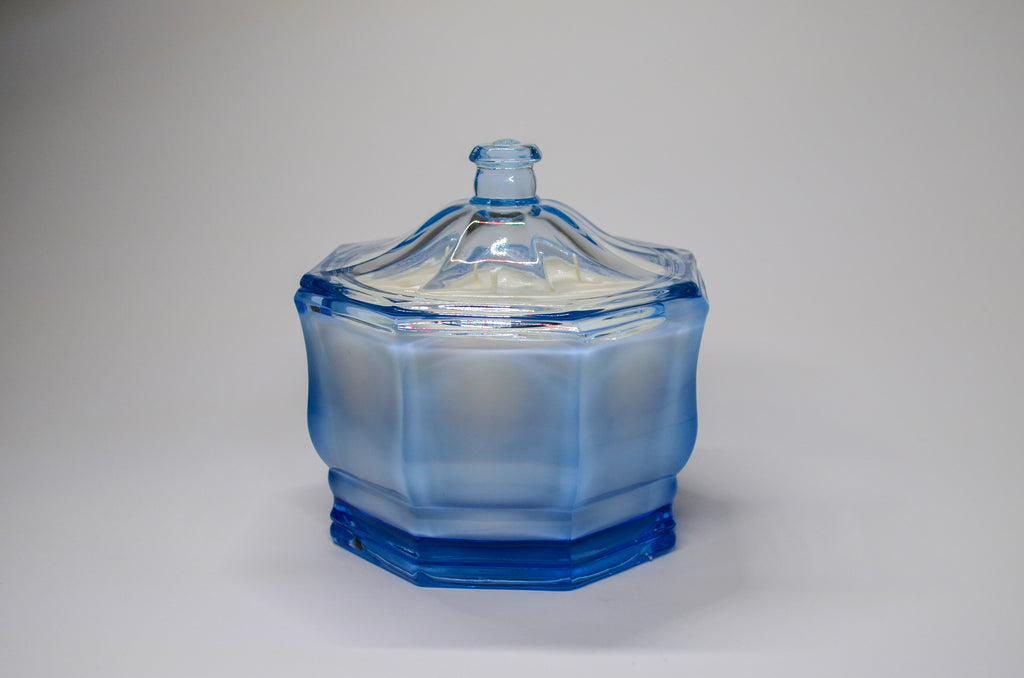 Blue Hexagonal Glass Candle (with Lid) (3-Wick) - Vanilla Cake Pop