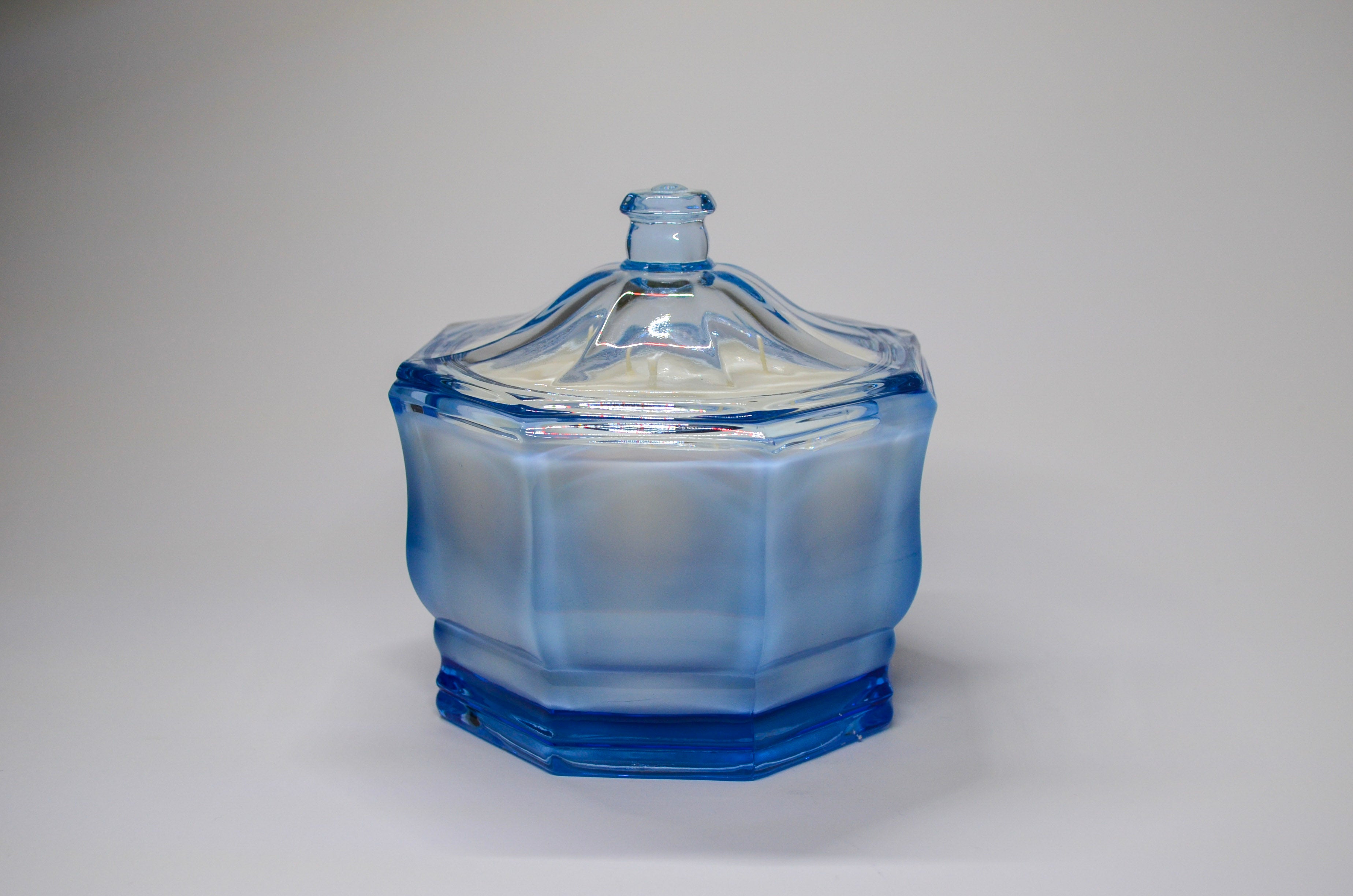 Blue Hexagonal Glass Candle (with Lid) (3-Wick) - Vanilla Cake Pop