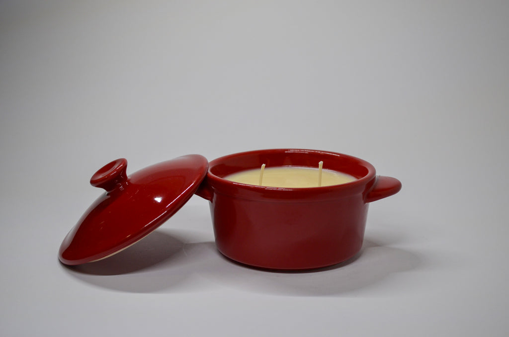 Red Ceramic Pot Candle with Lid (Double Wick)