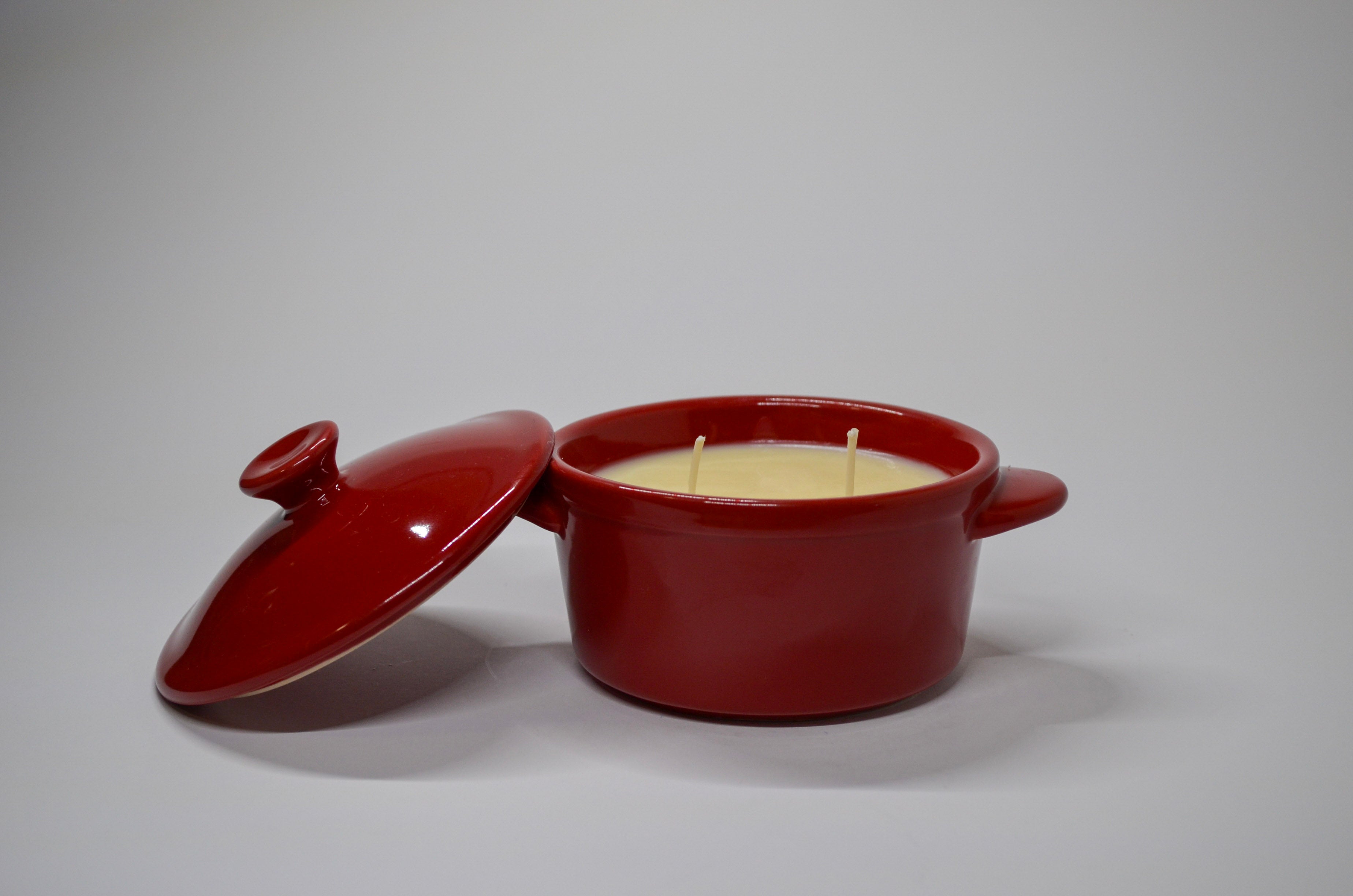 Red Ceramic Pot Candle with Lid (Double Wick)
