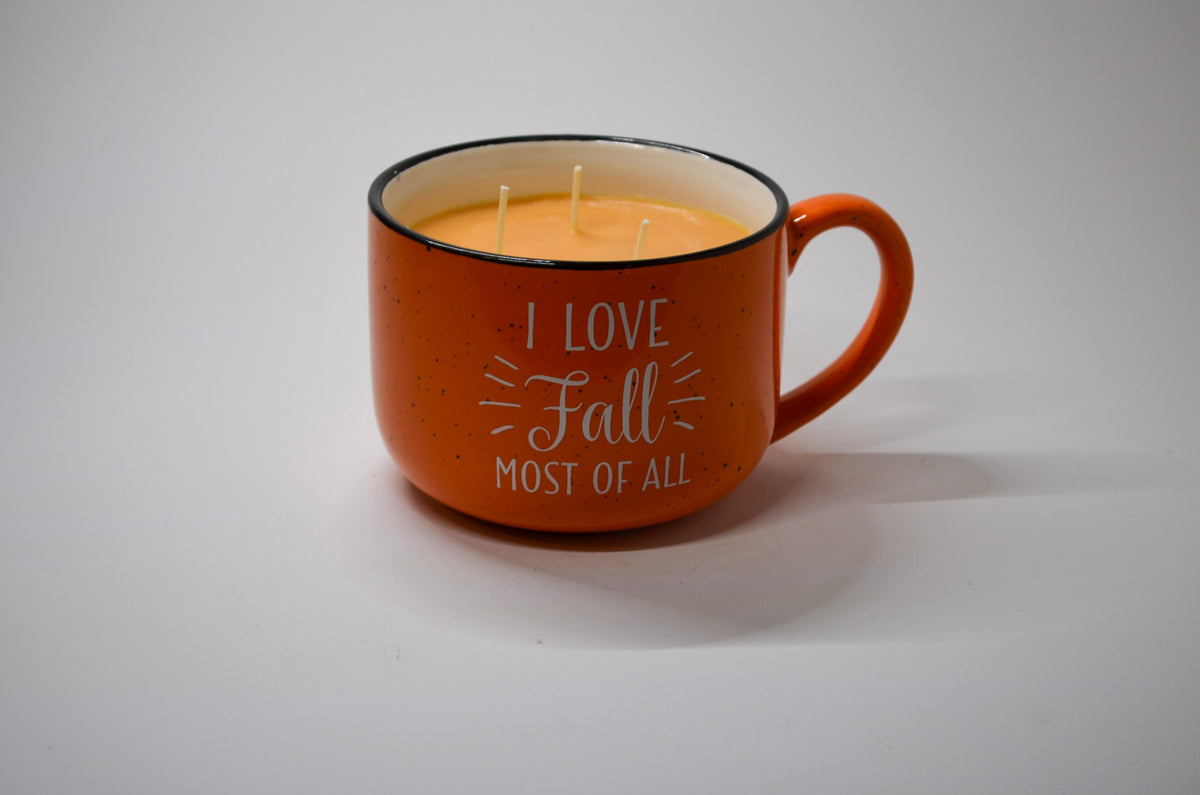 “I Love Fall Most of All” Speckled Mug — Pumpkin Caramel Crunch