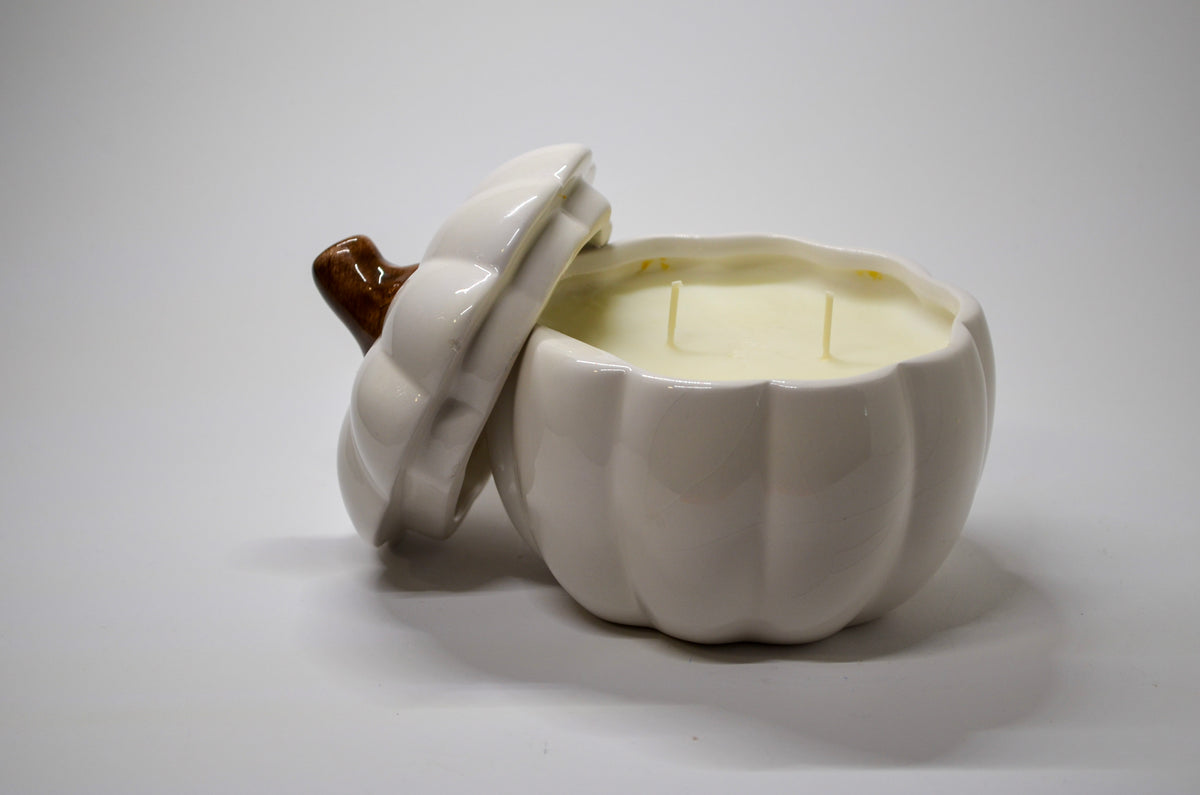 White Pumpkin Lidded Candle — Lavender Vanilla