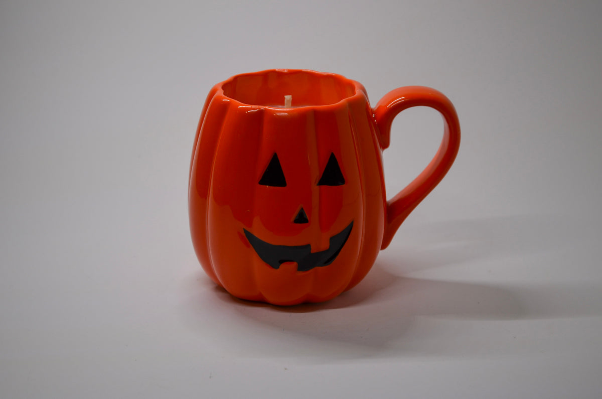 Jack‑O’‑Lantern Pumpkin Mug Candle — Coffee Shop