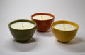 Trio of Colorful Ceramic Bowl Candles — Butterscotch & Bourbon, Lavender Driftwood, Uncharted