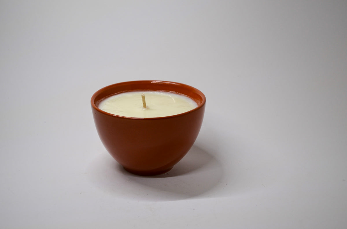 Trio of Colorful Ceramic Bowl Candles — Butterscotch & Bourbon, Lavender Driftwood, Uncharted