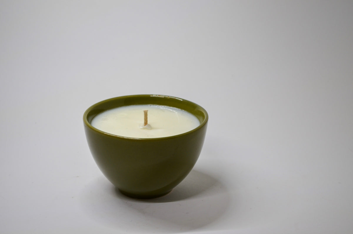 Trio of Colorful Ceramic Bowl Candles — Butterscotch & Bourbon, Lavender Driftwood, Uncharted