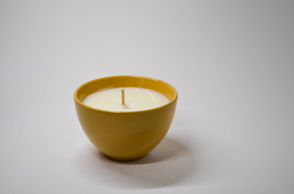 Trio of Colorful Ceramic Bowl Candles — Butterscotch & Bourbon, Lavender Driftwood, Uncharted
