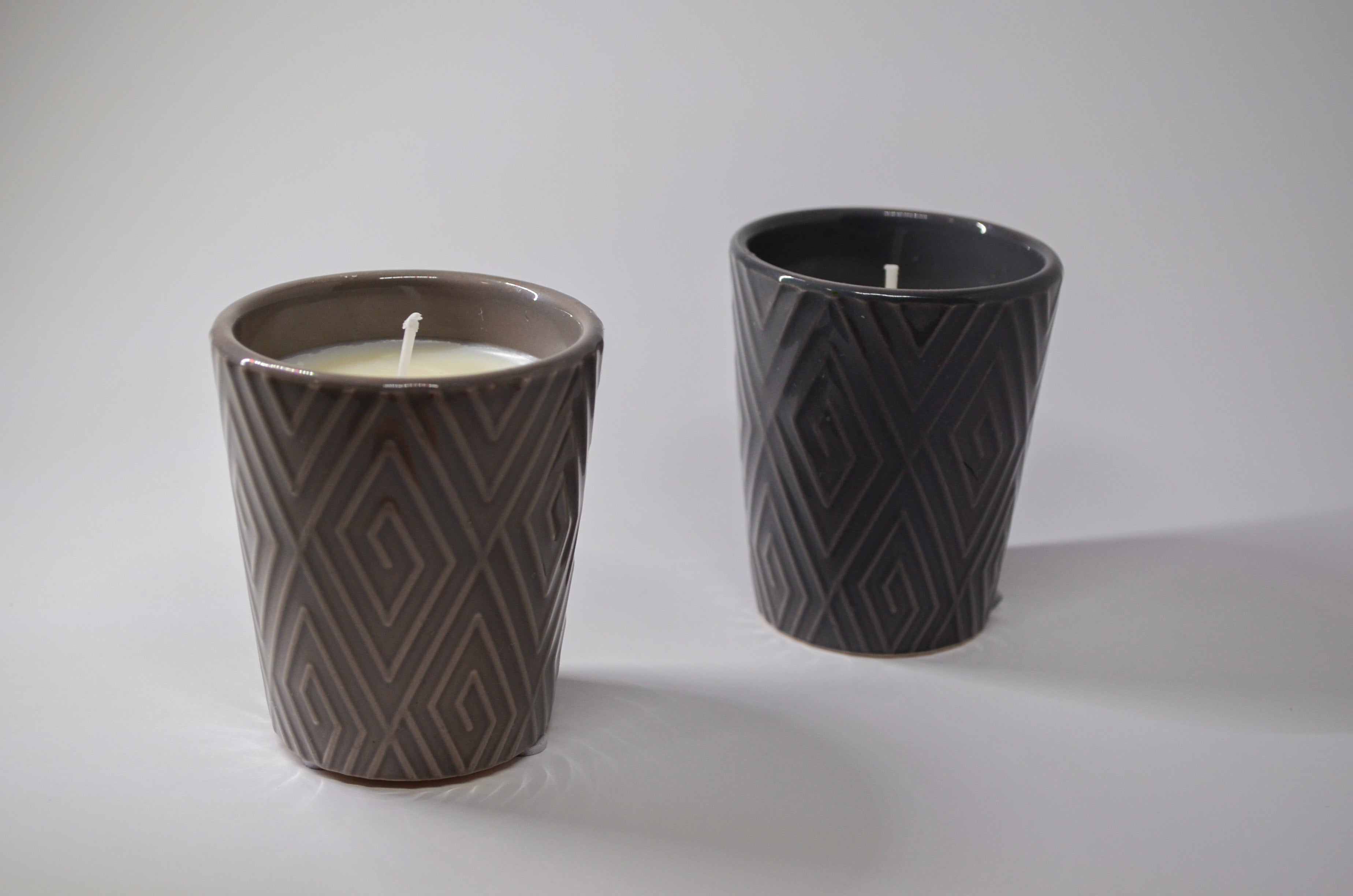 Grey Geometric Candle Pair - Solar Sands
