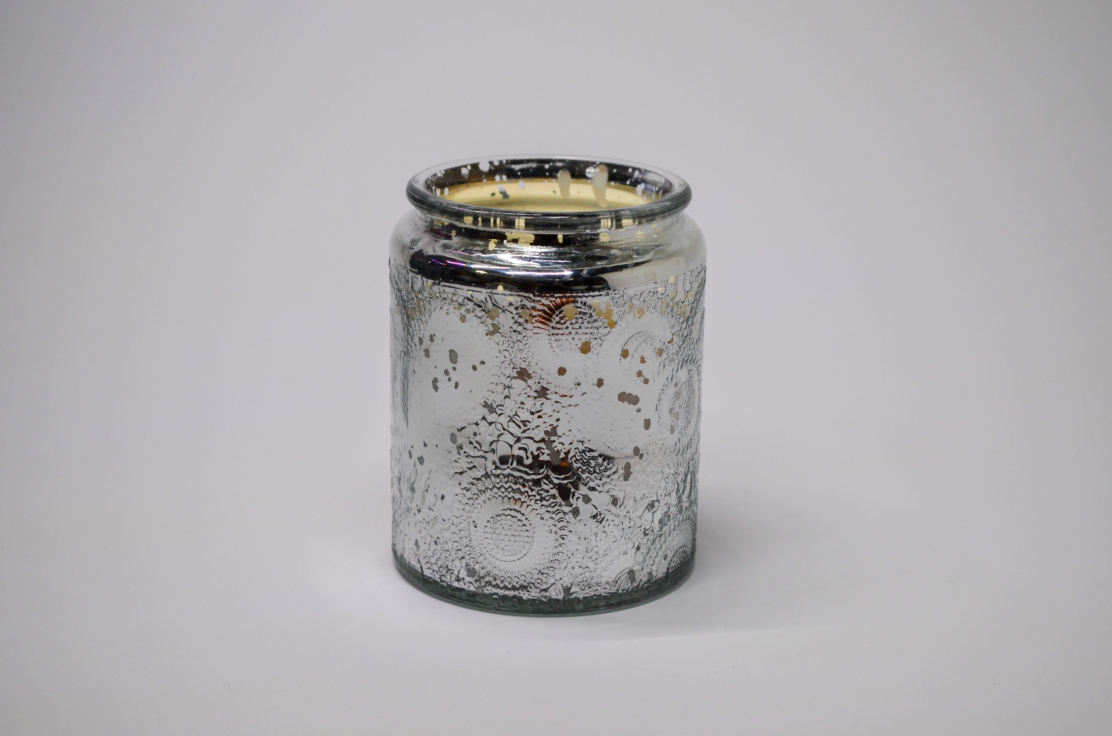 Silver Patterned Candle with Lid - Vanilla - Oops!