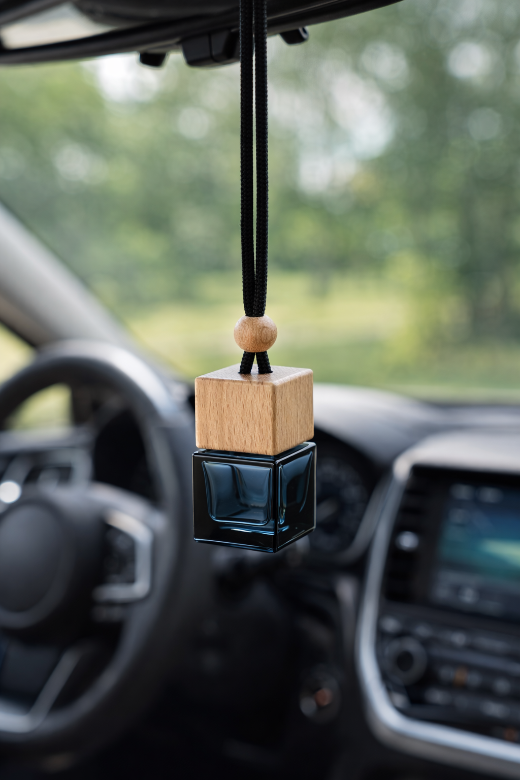 Hanging Car Diffuser – Refillable Glass + Natural Wood Cap