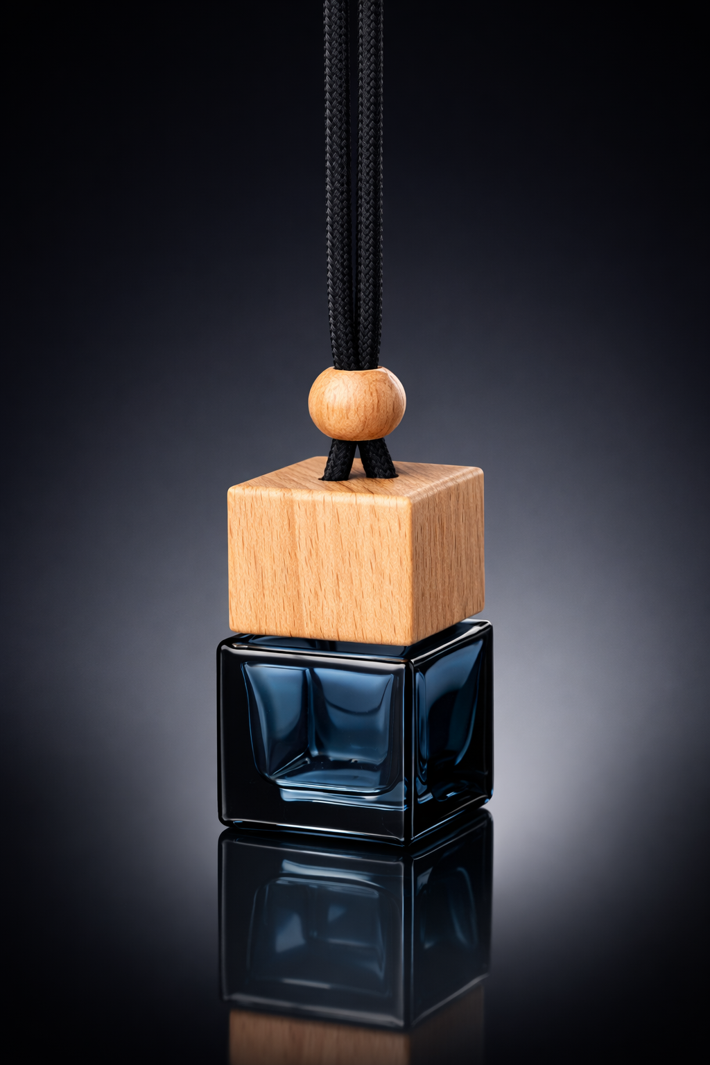 Hanging Car Diffuser – Refillable Glass + Natural Wood Cap